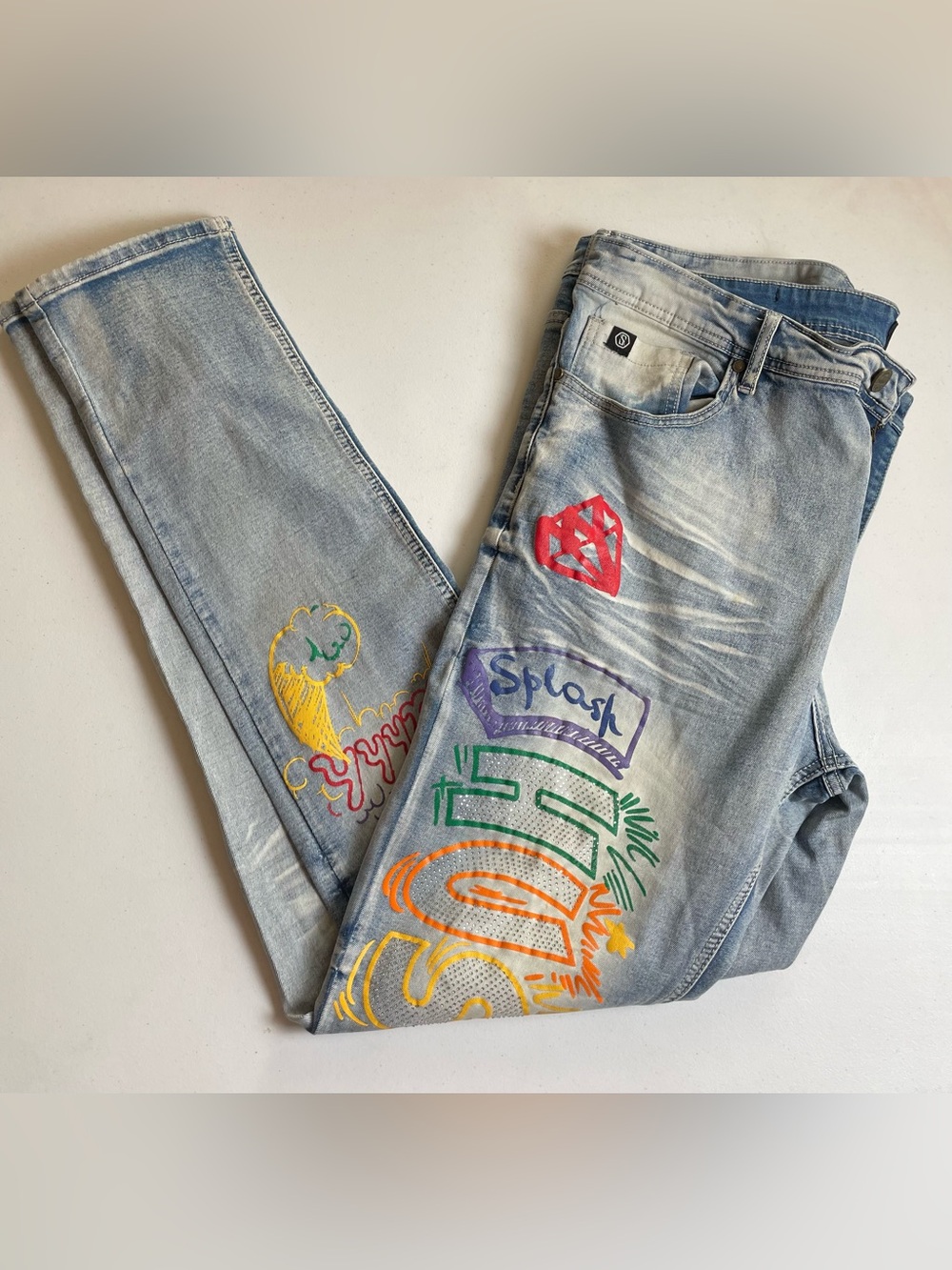 Switch Remarkable Graffiti Graphic Jeans Mens 40x34 Light Wash Streetwear